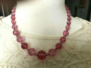 Vintage Czech Crystal Necklace with Cranberry,  Faceted Beads 2
