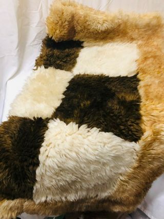 Checkerboard Sheep Skin Vintage Rug 48x50