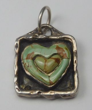 Vintage Southwestern Sterling Silver/ Light Green Gem Heart Pendant
