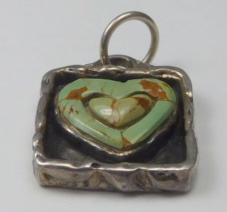 Vintage Southwestern Sterling Silver/ Light Green Gem Heart Pendant 2