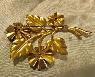 HUGE 1940’S RETRO DECO VINTAGE GOLD - PLATED LIME GREEN RHINESTONE BROOCH 5