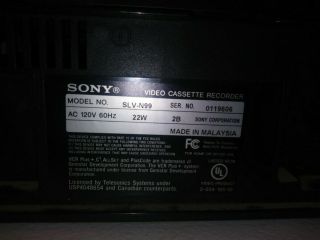 Vintage Sony SLV - N99 Hi Fi Stereo VCR 19 Micron Head,  Auto Clock Set,  Auto Head 5