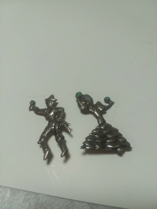 VTG 1940 MEXICAN STERLING SILVER DANCERS W TURQUOISE CABOCHAS 3