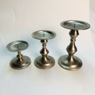 Set Of 3 Vintage Pewter Tapered Candlesticks Candle Holders Made In India