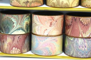 Vintage Set Of 22 Venetian Marbled Paper Napkin Rings/all Unique