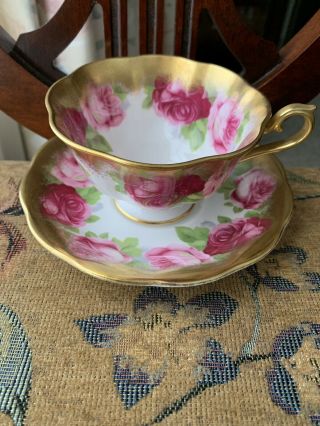 Vintage Royal Albert Old English Rose,  Cup/saucer.  Bone China,  England.  Gilt W/roses