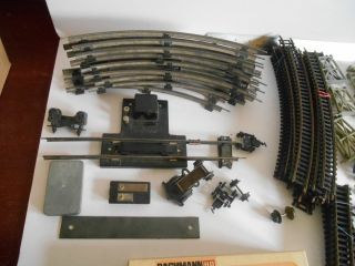 Vintage Model Train Tracks,  Trestles,  misc.  parts,  Bachmann 26 signs inbox, 8