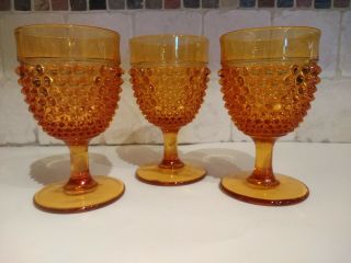 Set Of 3 Vintage Hobnail Amber Glass Goblets 5.  5 " Fenton?