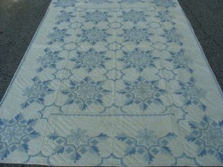 Vintage Quilt Blue And White Cross Stitch All Hand Done