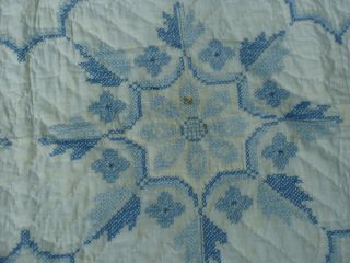 Vintage Quilt Blue and White Cross Stitch All Hand Done 3
