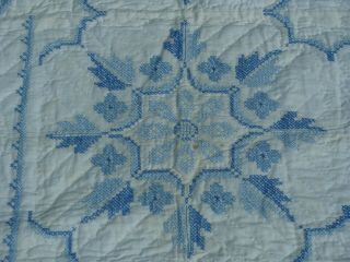 Vintage Quilt Blue and White Cross Stitch All Hand Done 4