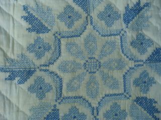 Vintage Quilt Blue and White Cross Stitch All Hand Done 5