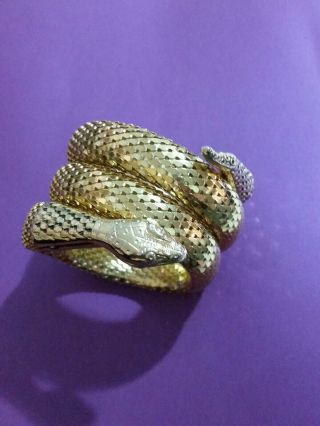 Vintage Whiting & Davis Gold Plate Mesh Snake Serpent Coil Bracelet