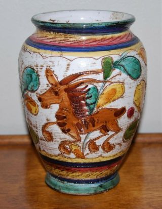 Pretty Vintage Italy Incised Hand - Painted Ceramic Vase,  Numbered