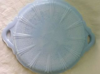 Vtg Jeanette Opaque Light Blue Milk Glass Handled Cake Plate Serving Tray