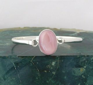 Mexico Bracelet Alpaca Silver Pink Shell Inlay 6 - 3/4 " Vintage Hinged P73
