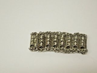800 Silver Cannetile Filigree Panel Link Wide Vintage Bracelet with Pin Closure 4
