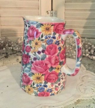 Vintage Staffordshire Chintz Pitcher Pottery Lord Nelson Ware Pink Roses Daisies