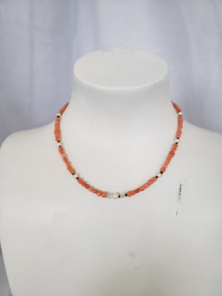 Vintage Pink Coral Bead Necklace W/pearls