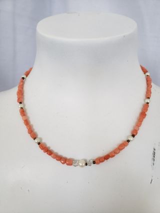Vintage pink coral bead necklace w/pearls 2