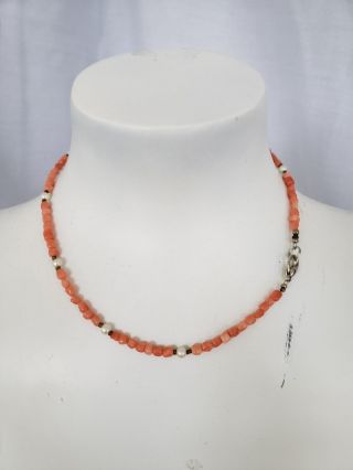 Vintage pink coral bead necklace w/pearls 4