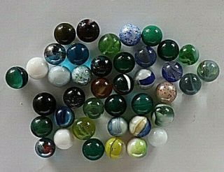 40 Mixed Vintage Glass Toy Marbles ? Peltier,  Akro Agate,  Christens,  King