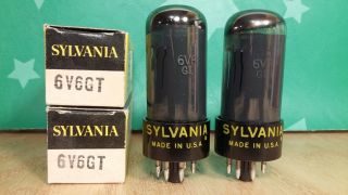 Matched Pair Sylvania 6v6gt Nos Nib Black Plate Gray Glass Vacuum Tubes