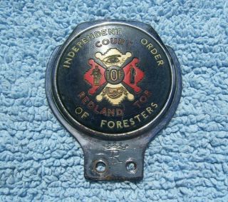 Vintage 1960s Independent Order Of Foresters Car Badge - Old Auto Emblem - Renamel