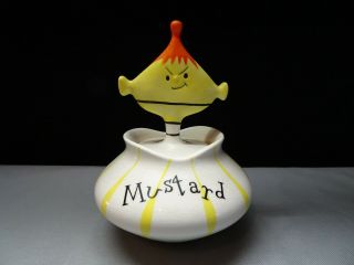 Vintage 1958 Holt Howard Pixieware Ceramic Yellow & White Mustard Jar & Spoon
