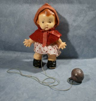 Little Red Riding Hood Ramp Walker Vintage Walking Doll Celluloid Htf Orig Ball