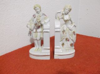 Vintage E R Phila Porcelain Lady & Gentleman Figural Set Of Bookends.  Germany