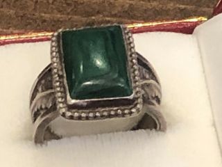 Navajo Sterling Silver Green Vintage Native American Feather Sz 11.  5 Ring