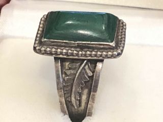 Navajo Sterling Silver Green Vintage Native American Feather Sz 11.  5 Ring 4