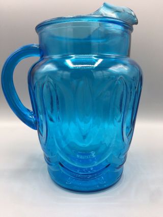 Vintage Mid - 20th Century Anchor Hocking Blue Colonial Tulip Glass Pitcher