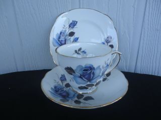 Vintage Duchess Bone China Trio Cup & Saucer Plate Set Blue Rose