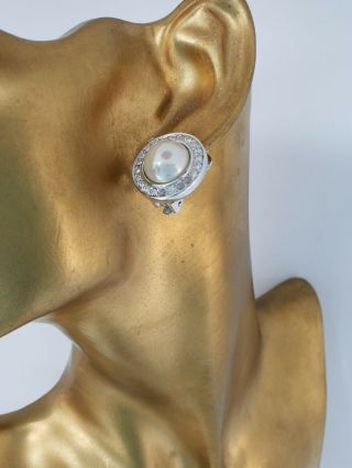 Vintage Christian Dior Clip On Faux Pearl & Crystal Earrings,  Flawed