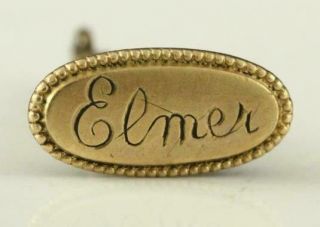 Vintage Estate Jewelry Victorian Watch Fob Pendant Charm Engraved Elmer 1 " Long
