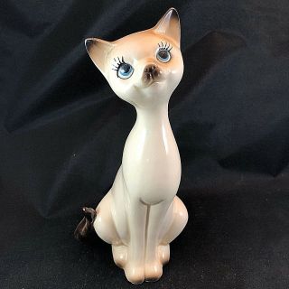 Vintage Mid Century Siamese Cat Ceramic Figures Japan Choice Imports Foil 8 "