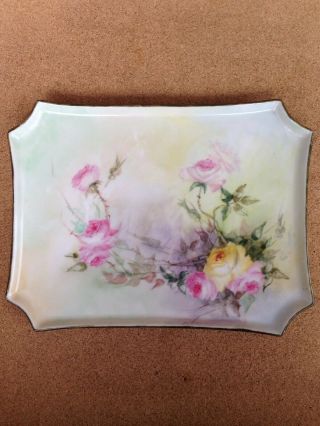 Vintage Limoges France Rose Motif Platter Or Dresser Tray