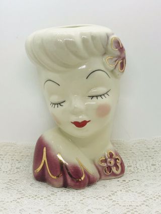Vintage Glamour Girl Lady Head Vase - Wall Pocket 6 " Pristine 1950 
