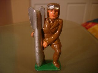 Vintage Barclay Manoil Toy Lead Soldier Aviator Pilot Holding Bomb