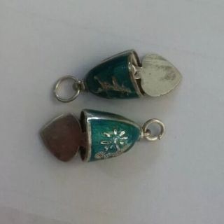 Silver Vintage Niello Turquoise Thailand Siam Bell Earrings Or Use As Pendants