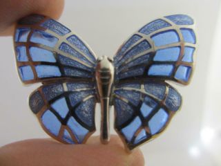 Butterfly Plique - à - Jour Enamel Sterling Silver Brooch Pin Vintage C1980 Tbj06853