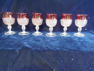 6 Wine / Water Goblets 6 1/2 " Diamond Pattern Glasses Vtg