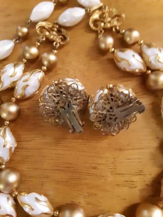 Vintage Deauville Gold and White Necklace and Clip - on Earrings 3