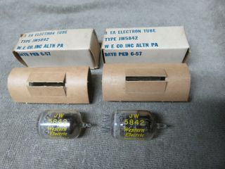 Pair Matched Western Electric Nos Jw5842 Vacuum Tubes Tv - 7 Tested728 Date