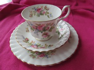 Vintage Royal Albert Moss Rose Cup Saucer Luncheon Plate Trio Bone China England