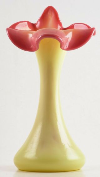Vintage Fenton Art Glass Jack In The Pulpit Glossy Burmese Yellow & Pink Vase