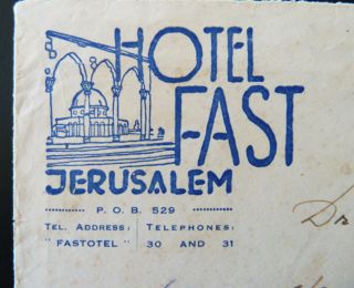 Vintage Hotel Fast Jerusalem 1937 Palestine Cover Stamp Envelope To Cairo Egypt