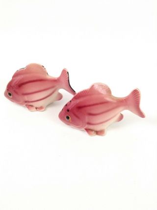 Pink Fish Salt And Pepper Shakers Vintage Ceramic Made In Japan